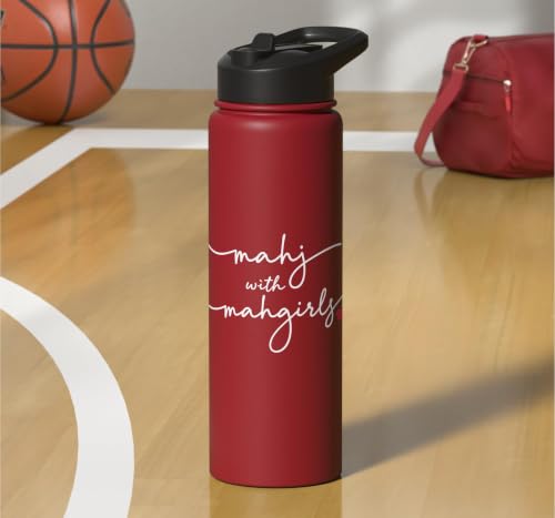 Mahjong With MahGirls Elegant Script Heart Stainless Steel Insulated Water Bottle - color: Red