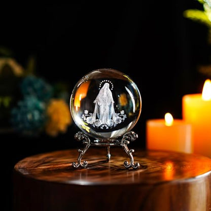 Virgin Mary Crystal Ball 2.3in 3D Laser Engraved Religious Gift Statue - style: Virgin Mary-1