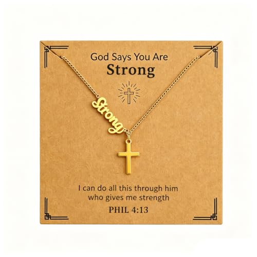 Faith Gold Cross Necklace for Women Christian Religiou Confirmation Jewelry - color: Strong Gold