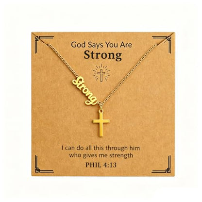 Faith Gold Cross Necklace for Women Christian Religiou Confirmation Jewelry - color: Strong Gold