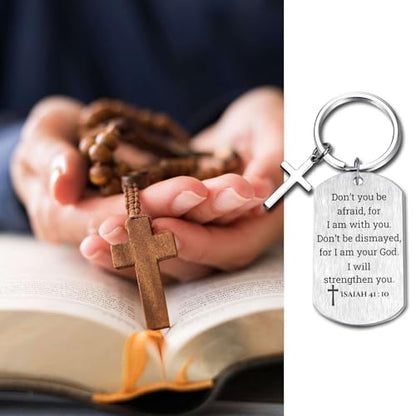 Inspirational Scripture Keychain with Cross - Bible Verse Matte Key Chain Religious Gift for Christian - style: Isaiah 41:10