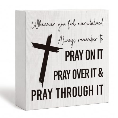 Christian Decoration, Inspirational White Wood Box Sign, Farmhouse Home Office Desktop Deocr, Cheer Up Encouragement Religious Gift, Bible Faith Gifts for Family Friends - color: Color 01