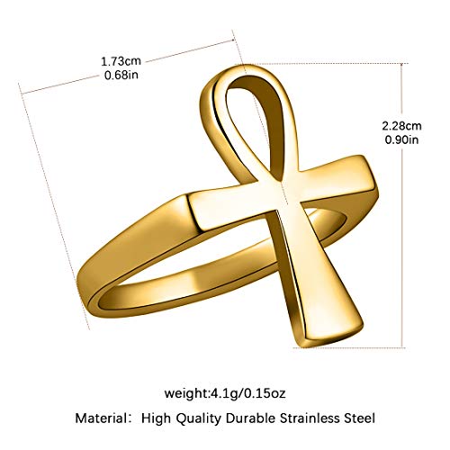 HZMAN Stainless Steel Egyptian Ankh Cross Ring for Men Women - color: Gold