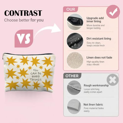 You Can Do Hard Things Inspirational Makeup Bag, Encouragement Affirmation Gifts for Women, Boho Star Cosmetic Bag Canvas Toiletry Zipper Pouch for Women - color: you can do hard things