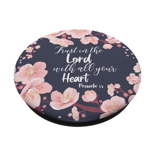 Christian Bible Verse Proverbs 3:5 Navy Blue Floral PopSockets Adhesive PopGrip - style: Adhesive PopGrip