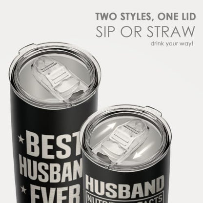 SANDJEST 20oz Insulated Tumbler for Husband, Stainless Steel Travel Mug with Lid, Best Husband Ever Coffee Cup for Men, Boyfriend Birthday Christmas Valentine - color: Husband