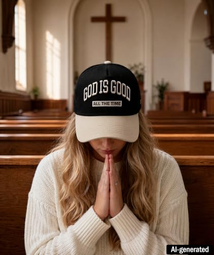 God is Good Hat, Christian Hats for Men & Women Religious Gift - color: Beige/Black