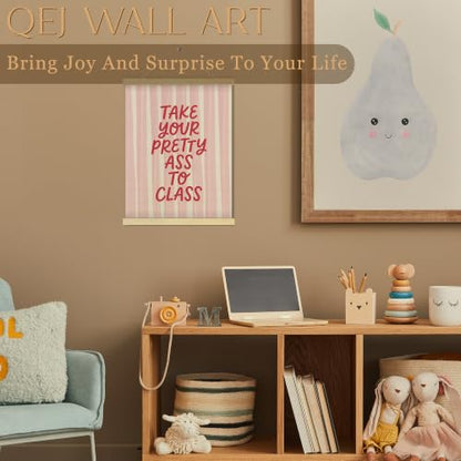QEJ Funny Pink Striped Wall Art Hanger Frame Poster for Girls Bedroom College Dorm 12x16 Inch - color: Class