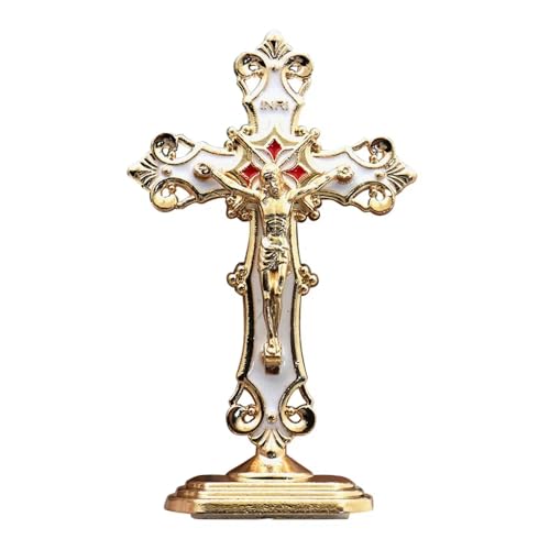 【Durable Zinc Alloy】 Cross Ornament for Christmas & Car Cross-Shaped Figurine, Christmas Ornaments for Car Dashboard, Home & Office Decoration-Golden White - color: Golden White