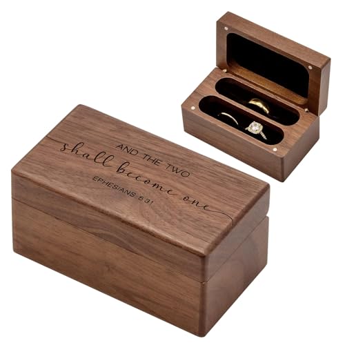 MUUJEE Ephesians 5:31 Quad Ring Box - Engraved Wooden Ring Case Box for Wedding Ceremony Ring Bearer Anniversary Birthday Valentines Gift Ideas - color: Two Become One