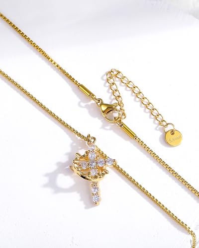 CONRAN KREMIX Waterproof Gold Layered Cross Necklace for Women Non Tarnish,14k Gold Plated Stainless Steel Dainty Cross Necklace Stack Necklaces Set for Women Christian Gifts Jewelry - color: Gold-Cross05