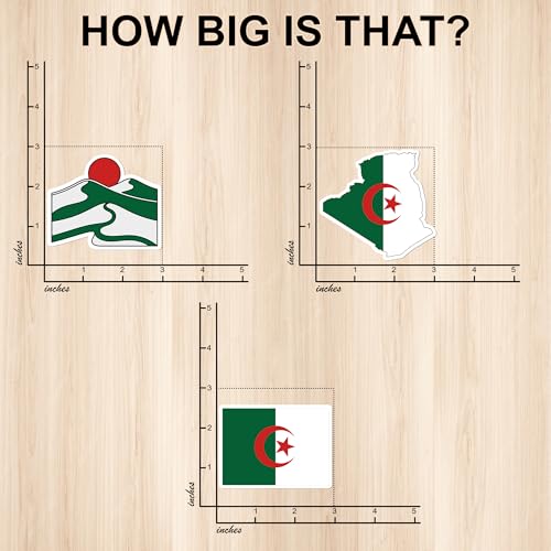 [3PCS] Algeria Flag Sticker Pack with Crescent Star & Map Design, Bold - color: Algeria Flag Sticker