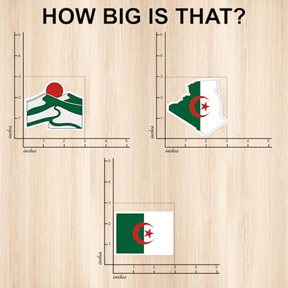 [3PCS] Algeria Flag Sticker Pack with Crescent Star & Map Design, Bold - color: Algeria Flag Sticker