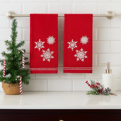 Christmas Red Guest Hand Bathroom Towels, Elegant Winter Snowflakes, 16x26" - color: 3 Snowflakes Red