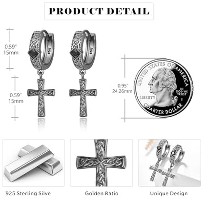 Cross Earrings 925 Sterling Silver Cross Dangle Earrings Christianity Jewelry Gift for Men Women - style: Celtic Cross-Black