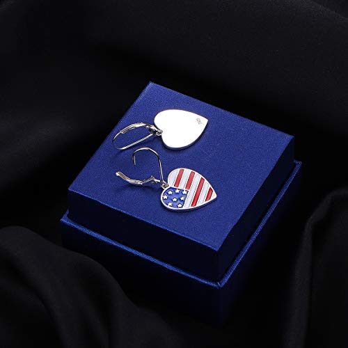 S925 Sterling Silver Heart Dangle Drop Earrings for Women Jewelry Gift - style: Flag