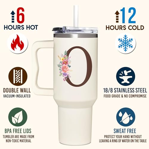 Personalized Gifts for Women, Customized Mother's Day, Birthday, Xmas Gift For Grandma, Mom, Wife, Friends, Sisters, Coworkers, Monogrammed Tumbler 40oz with Lid and Straw - color: O