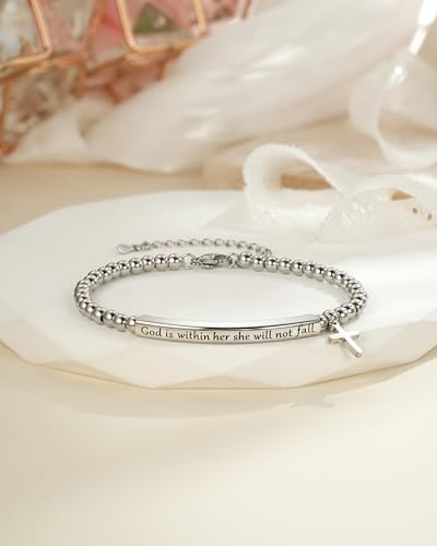 Bible Verse Bracelet Christian Jewelry Gifts for Women Girls - style: God is with her - Silver