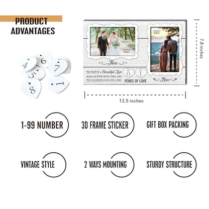 EXQUIDECA White Farmhouse Wife and Husband 2 Slot Picture Frame Holds 4X6 Inches Photos,1-99 Years of Love Anniversary Wedding Marriage Blessing Gifts for Couples - color: white - years of love frame