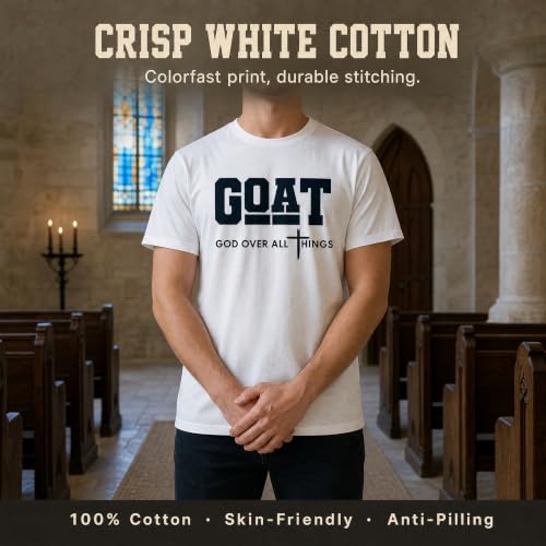 Men's Christian Graphic T-Shirt,Goat(God Over All Things) 100% Cotton Tee - color: White, size: Medium