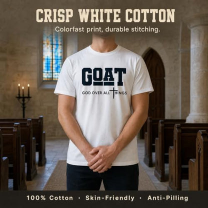 Men's Christian Graphic T-Shirt,Goat(God Over All Things) 100% Cotton Tee - color: White, size: Medium