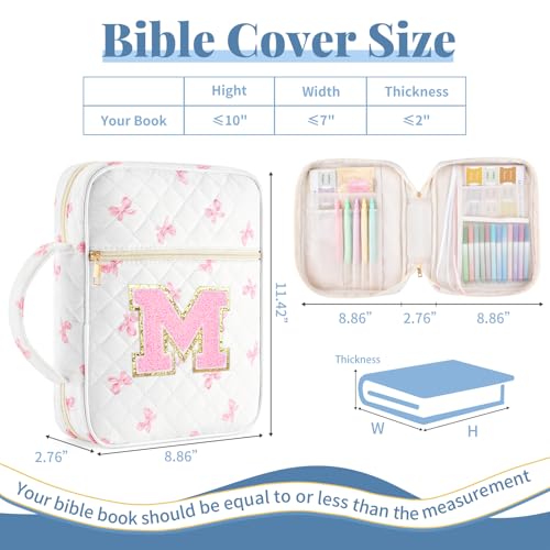 Personalized Initial Bible Cover Case for Women Girls,Pink Bow, M - color: Pink Bow, size: M