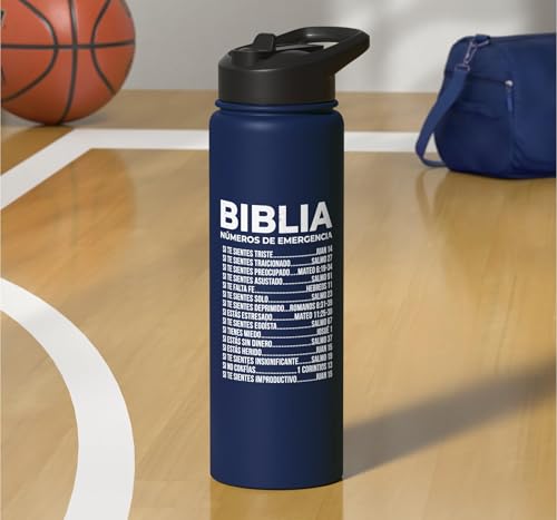 Biblia Numeros De Emergencia Christian Spanish Scripture God Stainless Steel Insulated Water Bottle - color: Navy Blue