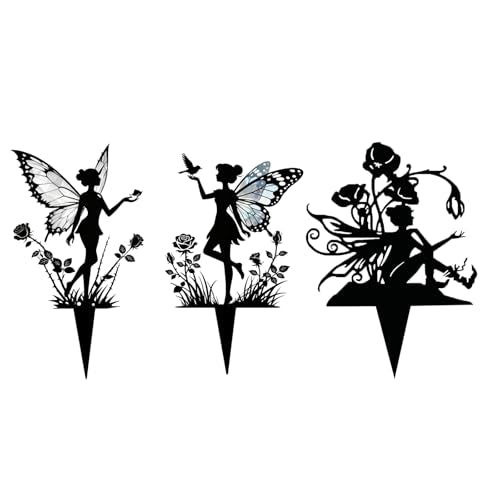 3Ps Garden Decor,Yard Decorations Outdoor,Fairy Decor,Suitable for Courtyard, Flower pots, lawns, Flower beds Decoration, Gifts - color: A-black05