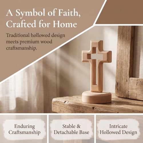 1 Set Wooden Standing Cross Decor, 5.7 Inch Hollowed Tabletop Crucifix, Catholic Religious Table Centerpieces Easter Room Ornament