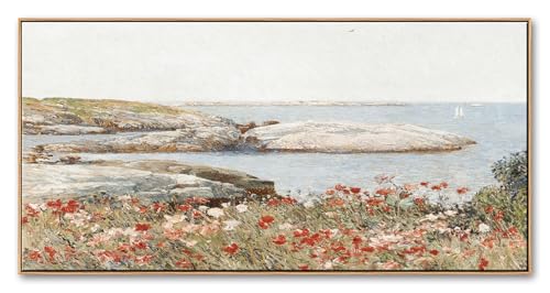 Framed Canvas Wall Art, Vintage Floral French Country Decor, 20x40 Inch - color: Coastal