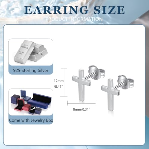 Han han 925 Sterling Silver Cross Earrings for Women and Men - style: C-Cross stud earrings