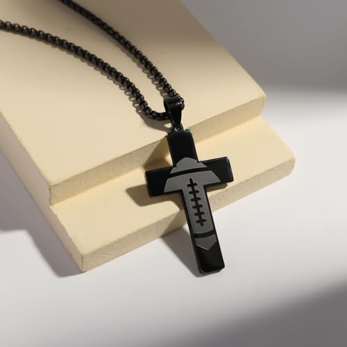 Football Cross Necklace, Black Cross Necklace for Dad Son Grandson - style: Philippians 4:13