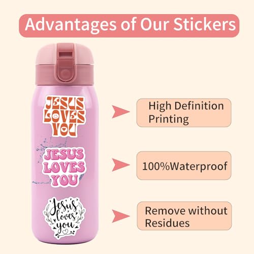 Jesus Faith Stickers Pink Bible Verse Decals for Christian Teen Adult 55PCS - color: Jesus