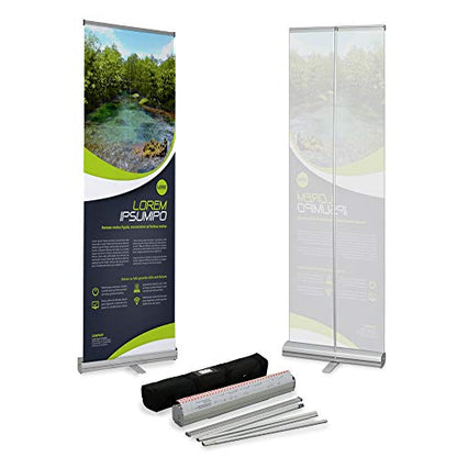 Vispronet Retractable Banner Stand – 24in x 79in Print Holder for 2ft x 6.6ft Signs, Trade Show Display with Aluminum Pole for Promotional Events, Portable Backdrop, Stand Only