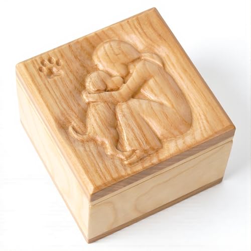 KATINAT Hand-Carved Wooden Dog Mom Gifts for Women, Pet Memorial Gift for Loss of Dog, Truly a Friend, Sculpted Hand-Painted Keepsake Box, Carving of Best Friends - color: Katinat- KL Mother & Dog Box