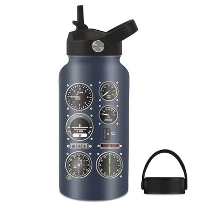 25oz Pilot Water Bottle with 2 Lid - Pilot Stainless Steel Insulated Water Bottles with Straw Lid, BPA-free Leakproof Insulated Reusable Sports Waters Bottle for Office Travel, Gifts Cup for Pilots - color: Pilot
