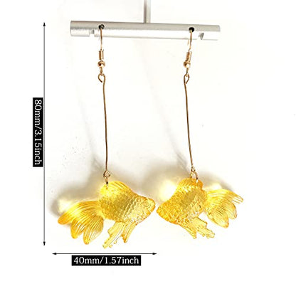 Funny Cute Long Transparent Resin Goldfish Dangle Drop Earrings Creative Chic Personalized Simulation Fish Earrings for Women Statement Jewelry Gifts - color: Yellow
