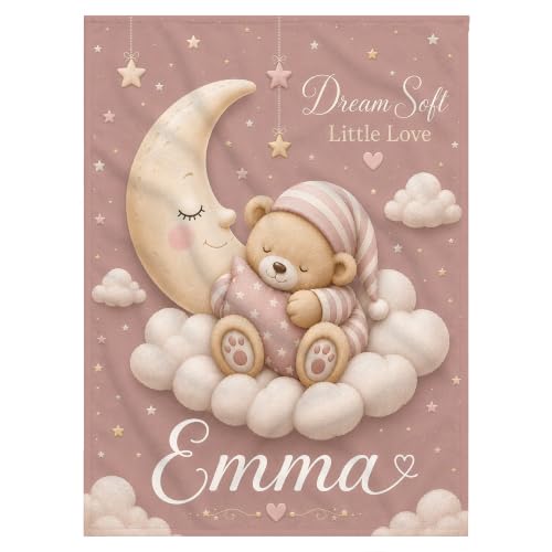 Personalized Baby Blanket With Name, Custom Baby Blankets Gift for Boy Girl - color: Blush Pink, size: Bear