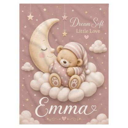 Personalized Baby Blanket With Name, Custom Baby Blankets Gift for Boy Girl - color: Blush Pink, size: Bear