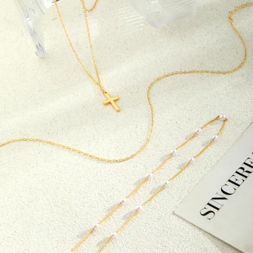 Fesciory Cross Necklace for Women, 14K Gold Plated Rhinestones Jewelry Gift - color: Gold Plated 5