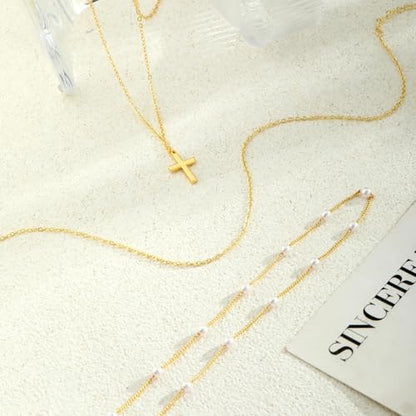 Fesciory Cross Necklace for Women, 14K Gold Plated Rhinestones Jewelry Gift - color: Gold Plated 5