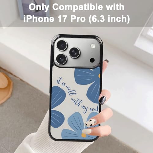 Aesthetic Blue Christian Floral Phone Case Compatible with iPhone 17 Pro Case 6.3 Inch, Cute Jesus Bible Verse Design, TPU Shockproof Protective Cover for Women Girls, Wireless Charging Compatible - color: iPhone 17 Pro