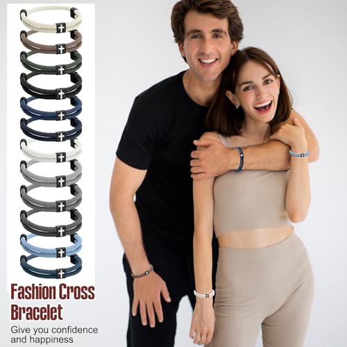 Landical 12 Pcs Christian Braided Cross Bracelet, Adjustable - color: Classic Color
