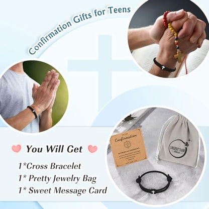 UNGENT THEM Cross Bracelet for Teen Boys Men, Christian Gifts with Card - style: Confirmation&Boys