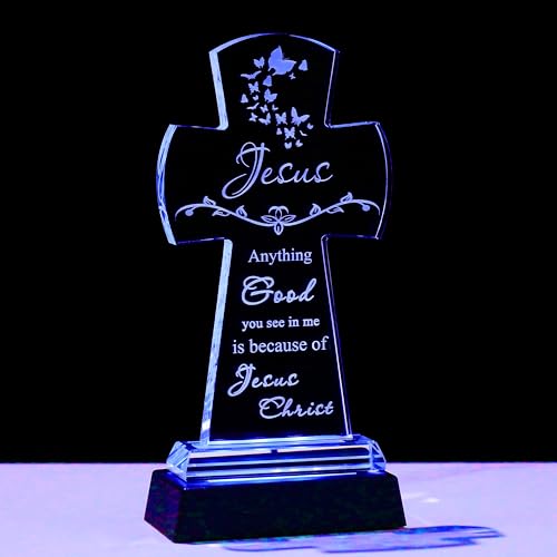 Qianwei Crystal Cross Jesus Inspirational Gifts Religious Catholic Baptism Communion Confirmation Gifts for Women Sister - color: Cross Jesus-led