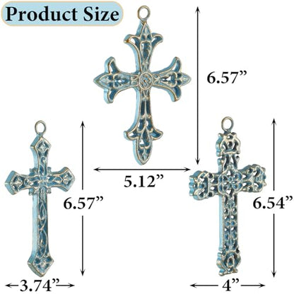 3 Pcs Cast Iron Crosses Wall Decor, Metal Decorative Cross Wall Hanging - size: 5.1" x 6.5"