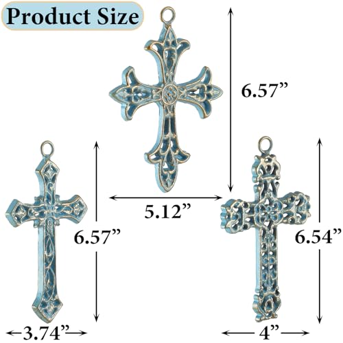 3 Pcs Cast Iron Crosses Wall Decor, Metal Decorative Cross Wall Hanging - size: 5.1" x 6.5"