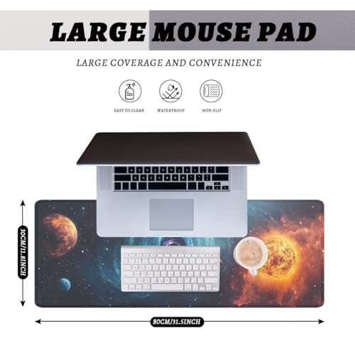 Galaxy Space Gaming Mouse Pad Black Hole Solar Extended Mousepad Waterproof Stitched Edges Rubber Base Non-Slip Deskmap Computer Keyboard Mat 31.5x11.8 Inch - color: Galaxy Space, size: 31.5" x 11.8"