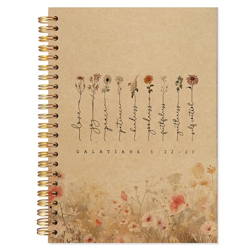 Floral Christian Journaling Notebook, Galatians 5:22-23 Bible Notebooks for Note Taking, Christian Gifts for Woman, Prayer Journal for Woman, Religious Spiral Notebook, Kraft Paper 5.5x8.3 Inch - color: 5:22-23 flowers kraft