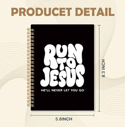 Black and White Christian Spiral Notebook, Run to Jesus Bible Verse Journal, Religious Scripture Journals for Writing, Bible Notebooks for Note Taking, Church Notes Journal, 5.5x8.3 Inch - color: God-Black and White